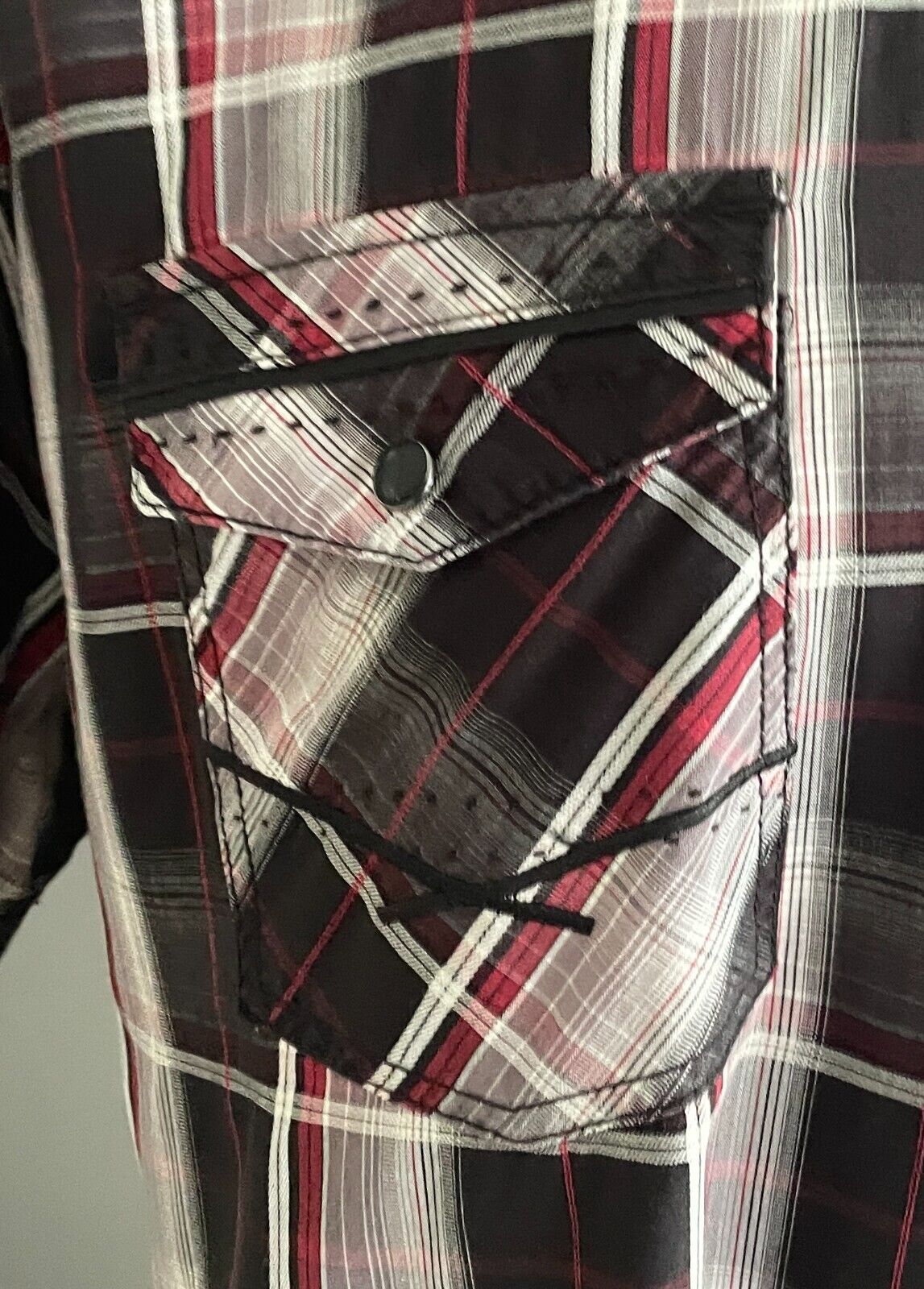 VILLAINS of VIRTUE Shirt Short Check Sleeve Burgundy Black White Grey Mens XXL