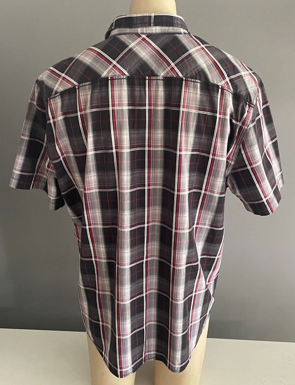 VILLAINS of VIRTUE Shirt Short Check Sleeve Burgundy Black White Grey Mens XXL