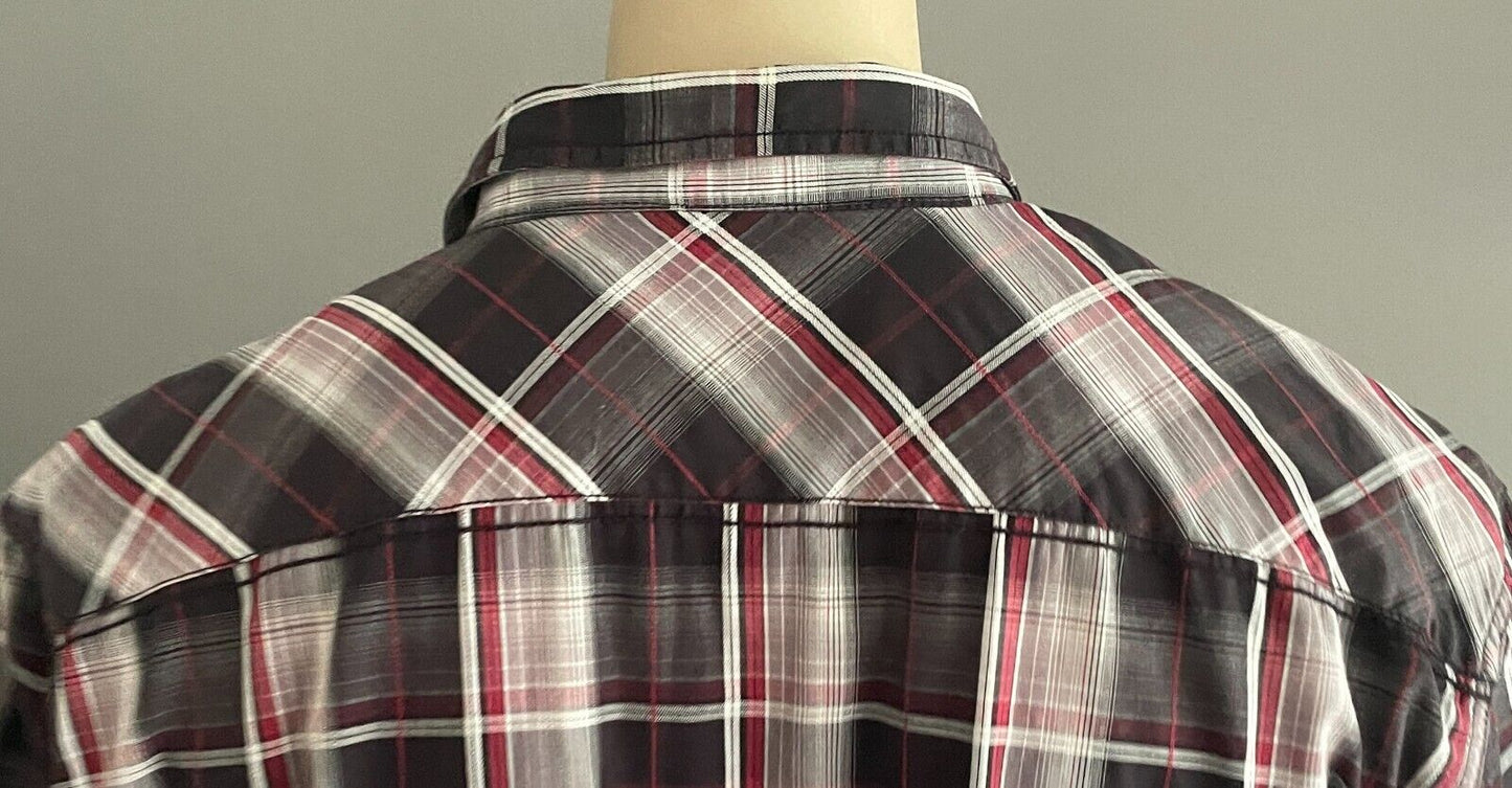 VILLAINS of VIRTUE Shirt Short Check Sleeve Burgundy Black White Grey Mens XXL