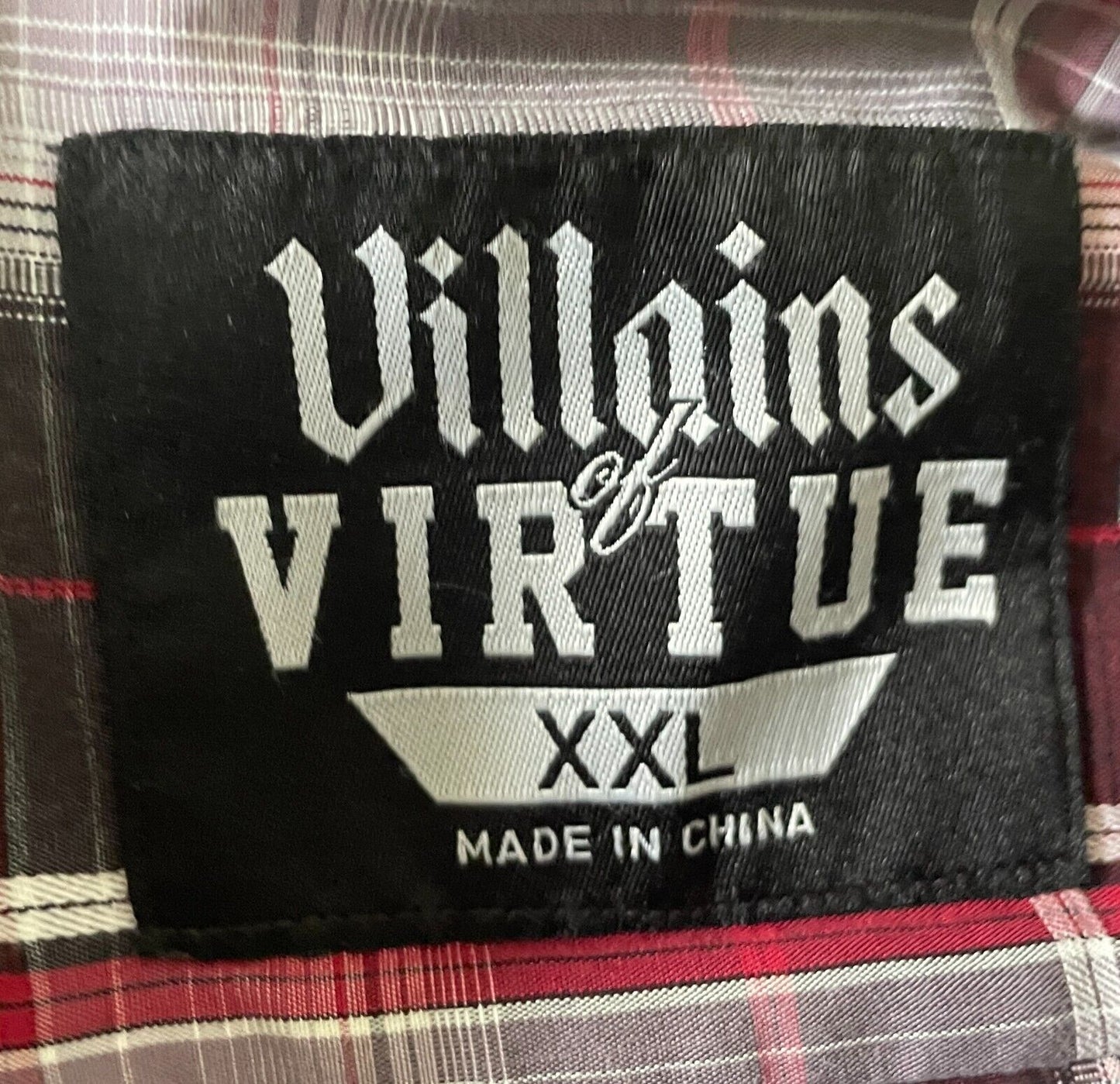 VILLAINS of VIRTUE Shirt Short Check Sleeve Burgundy Black White Grey Mens XXL