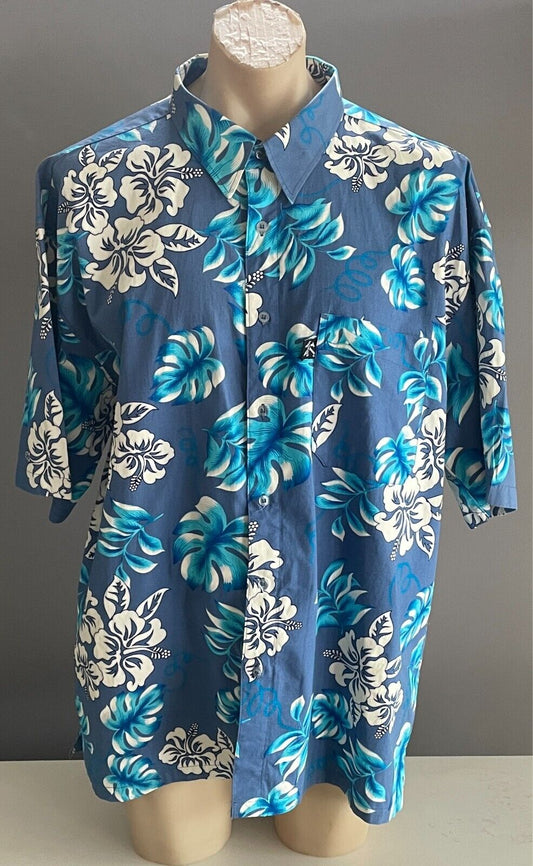 Mens 4XL KAU KAUWA Tropical Hawaiian Shirt Short Sleeve Blue White Black