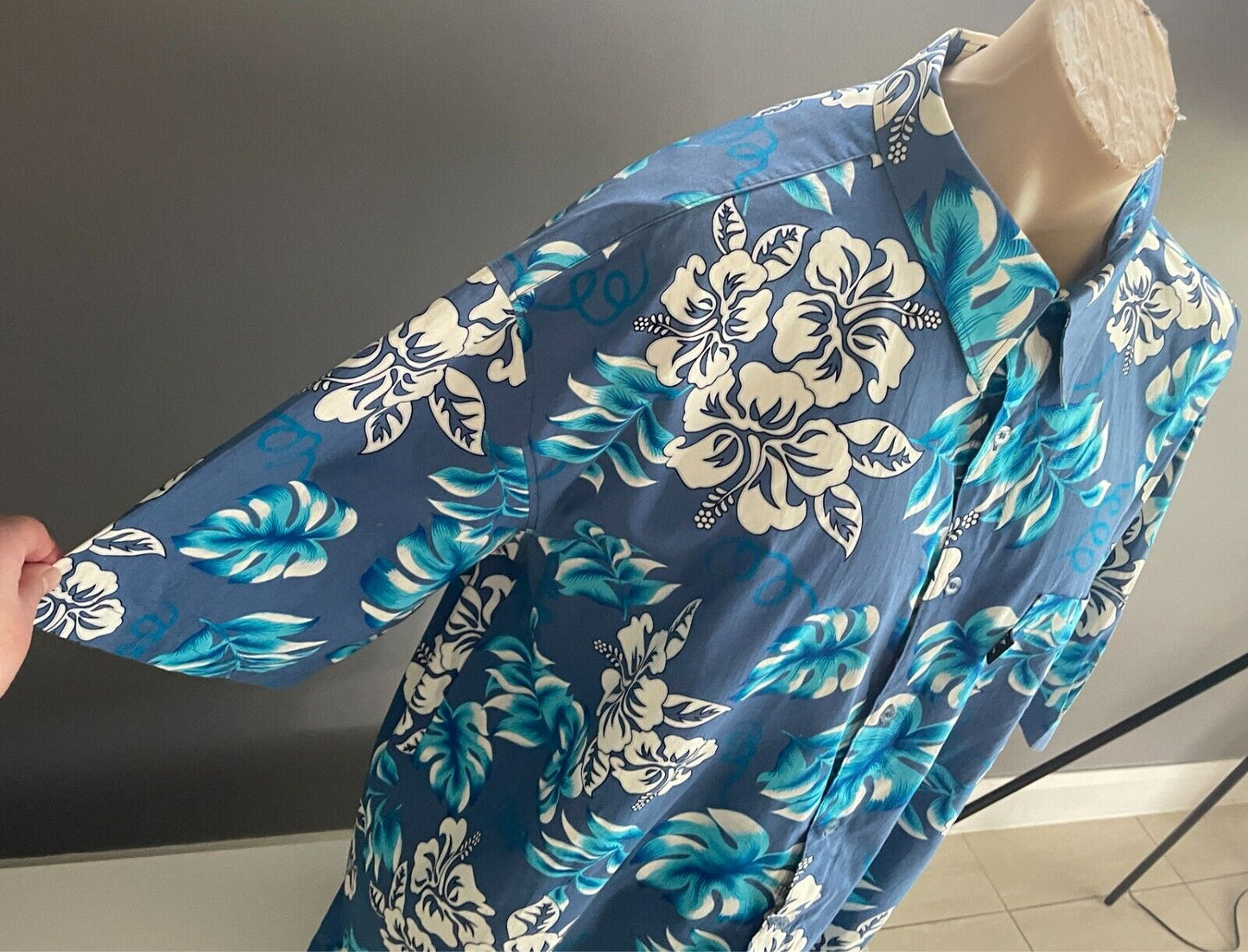 Mens 4XL KAU KAUWA Tropical Hawaiian Shirt Short Sleeve Blue White Black