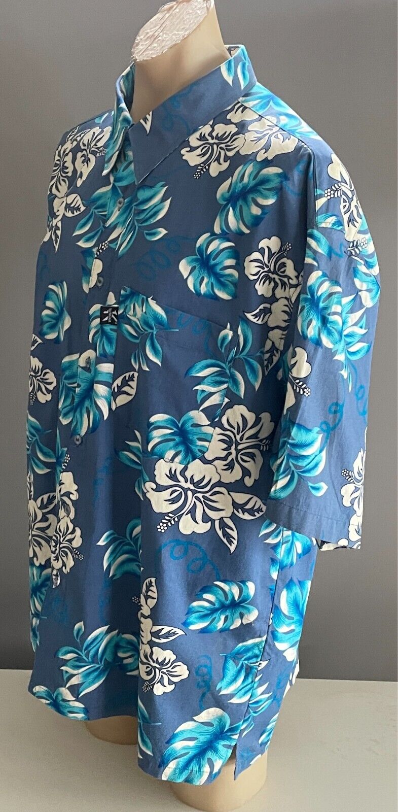 Mens 4XL KAU KAUWA Tropical Hawaiian Shirt Short Sleeve Blue White Black