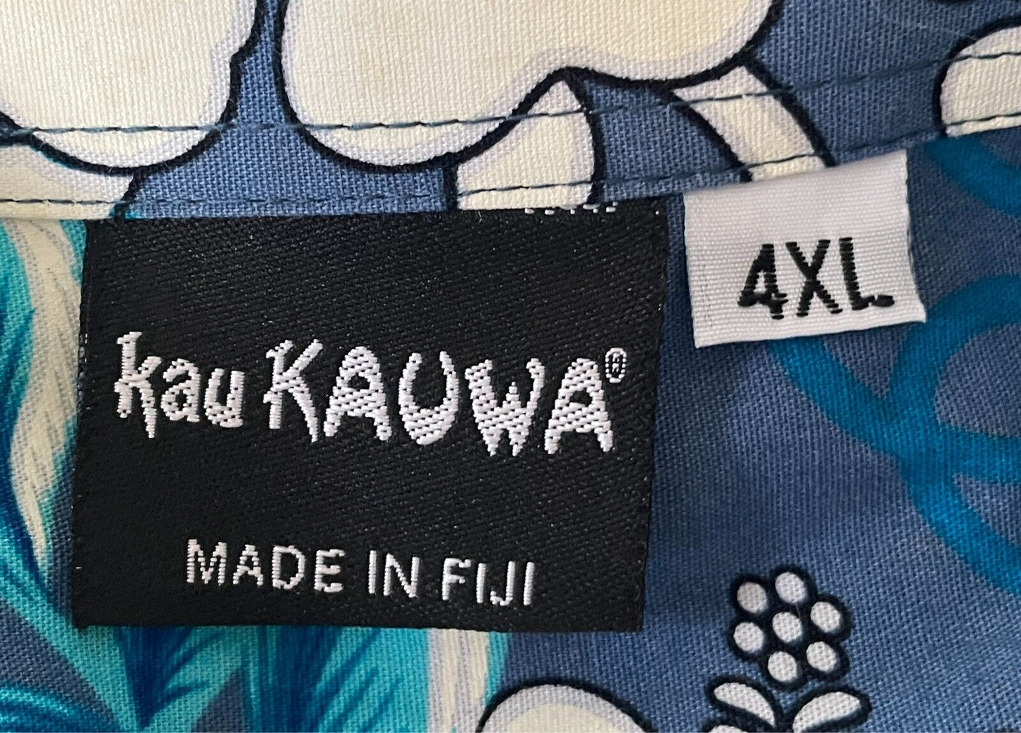 Mens 4XL KAU KAUWA Tropical Hawaiian Shirt Short Sleeve Blue White Black