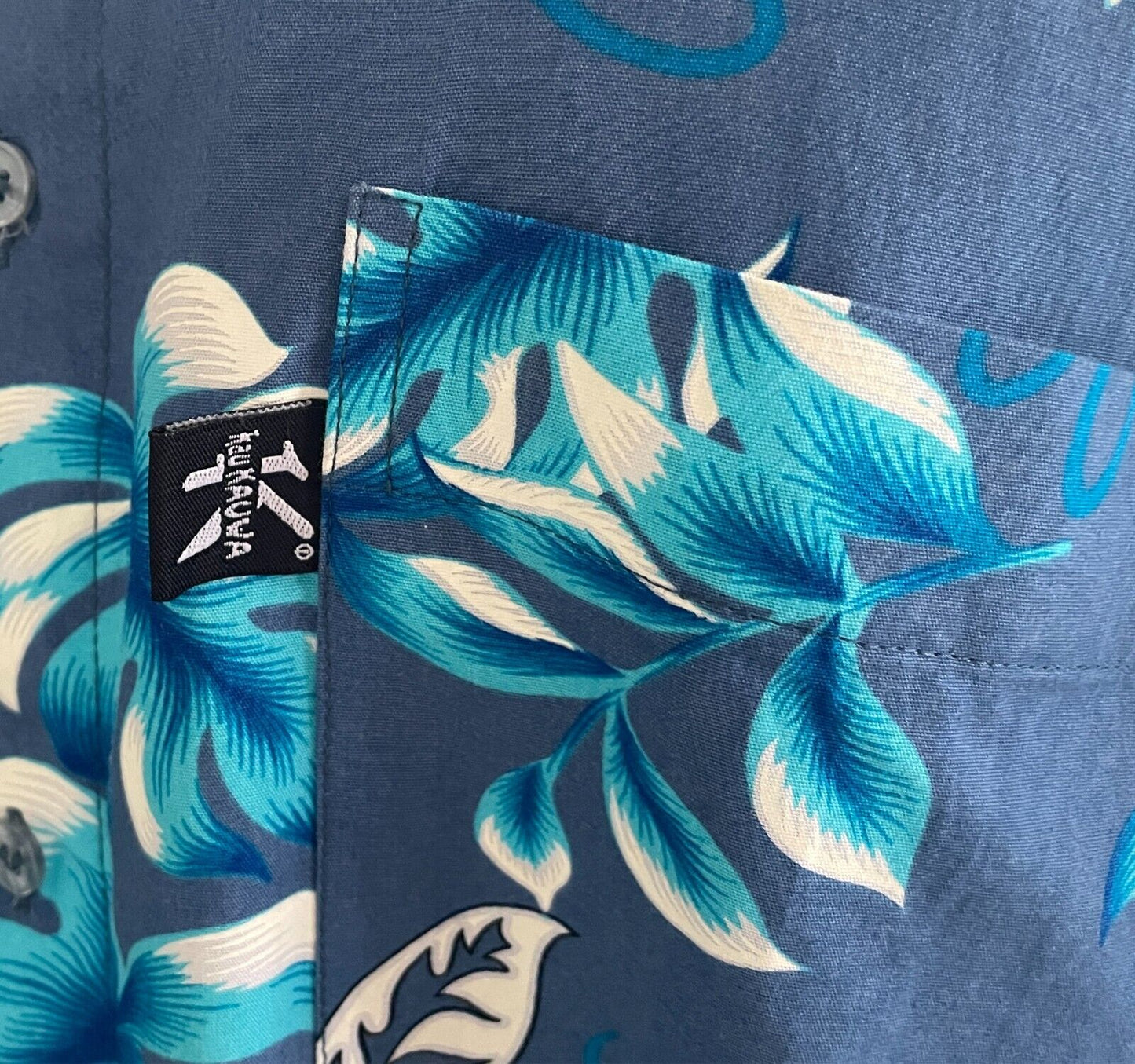 Mens 4XL KAU KAUWA Tropical Hawaiian Shirt Short Sleeve Blue White Black