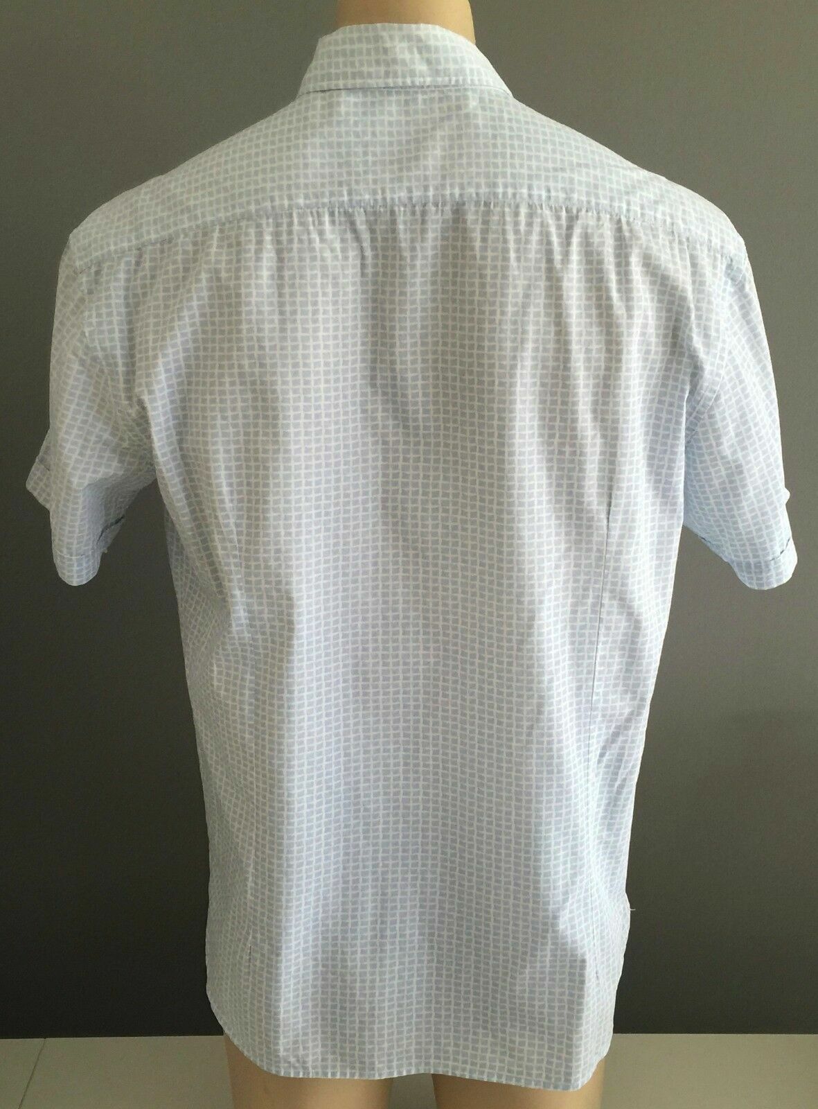 Mens XL DANIEL HECHTER Short Sleeve Shirt Light Blue & White Square Check