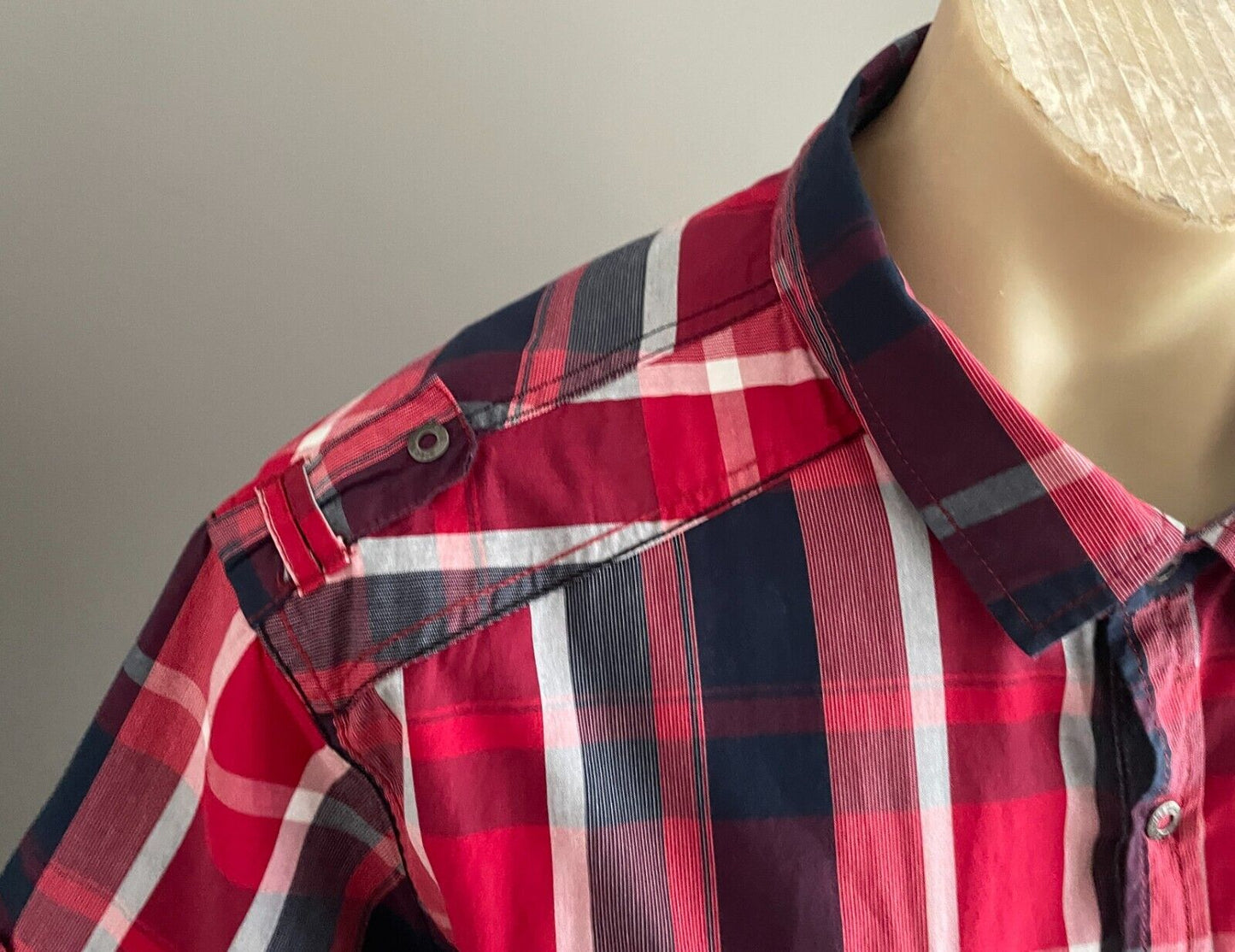 CONNOR Shirt Short Sleeve Red Navy White Button Up Cuffed Sleeves Mens 2XL