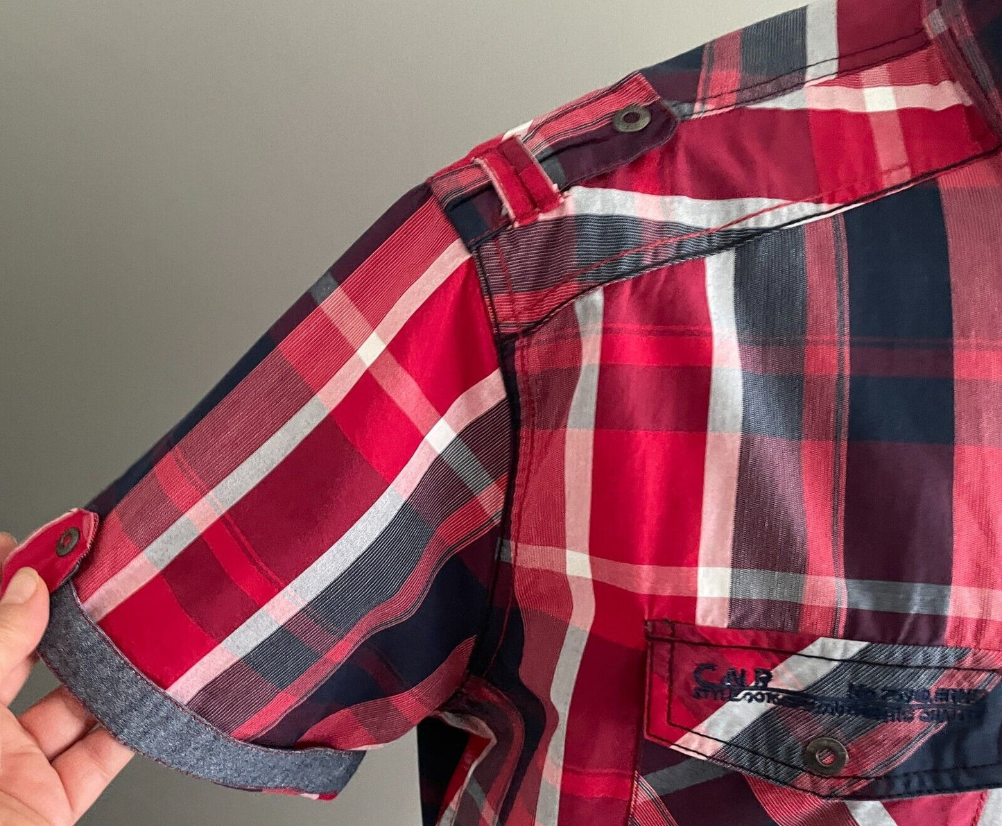 CONNOR Shirt Short Sleeve Red Navy White Button Up Cuffed Sleeves Mens 2XL