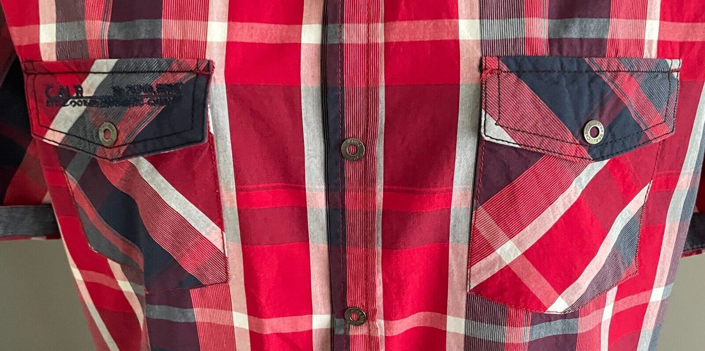 CONNOR Shirt Short Sleeve Red Navy White Button Up Cuffed Sleeves Mens 2XL
