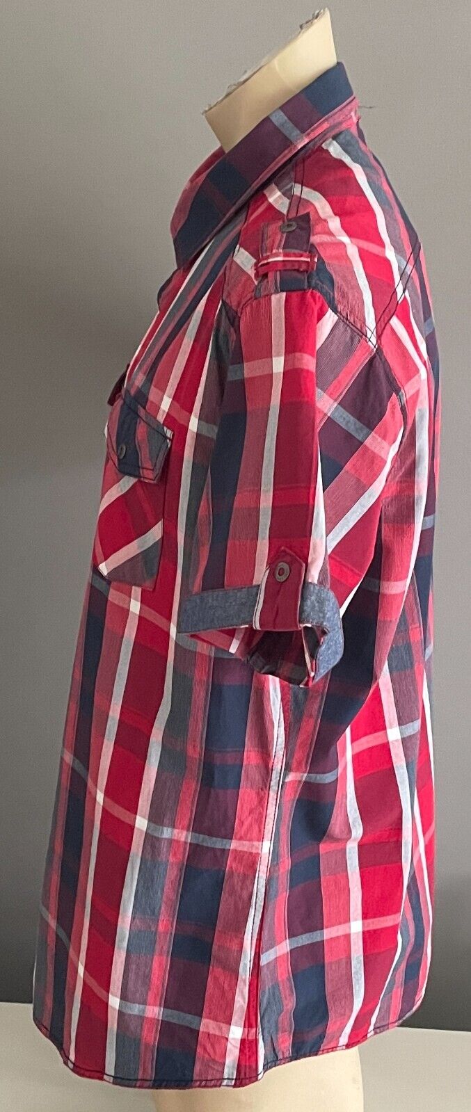 CONNOR Shirt Short Sleeve Red Navy White Button Up Cuffed Sleeves Mens 2XL