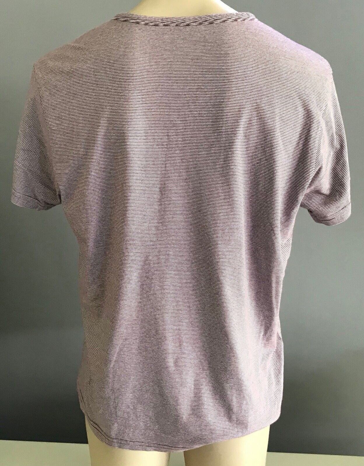 Mens T-Shirt XL KMART Maroon White Stripe Slim Fit Short Sleeve Henley Tee