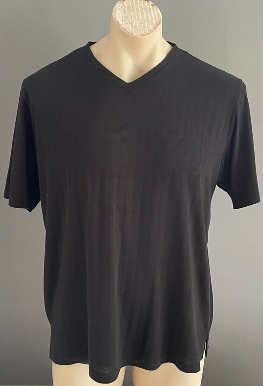 Mens T-Shirt XL TAROCASH Self Stripe Black Short Sleeve V-Neck Tee NEW