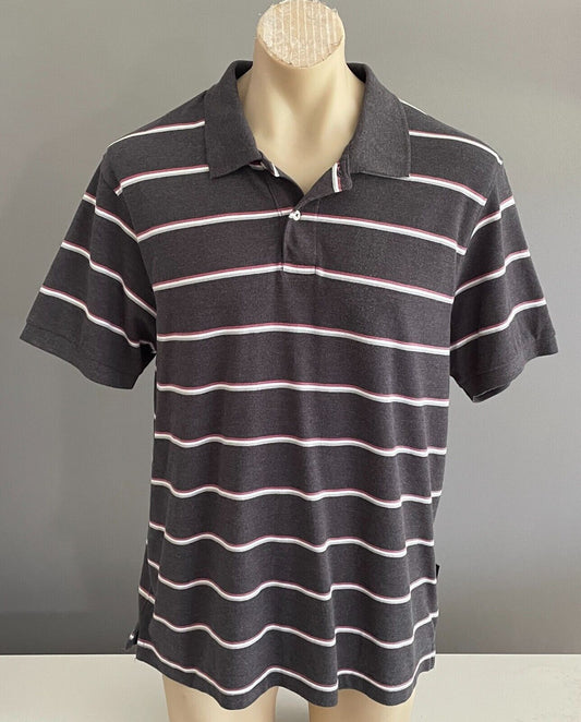 GUY LEECH Mens Polo Shirt XXL Grey Burgundy White Stripe Short Sleeve 2XL NEW