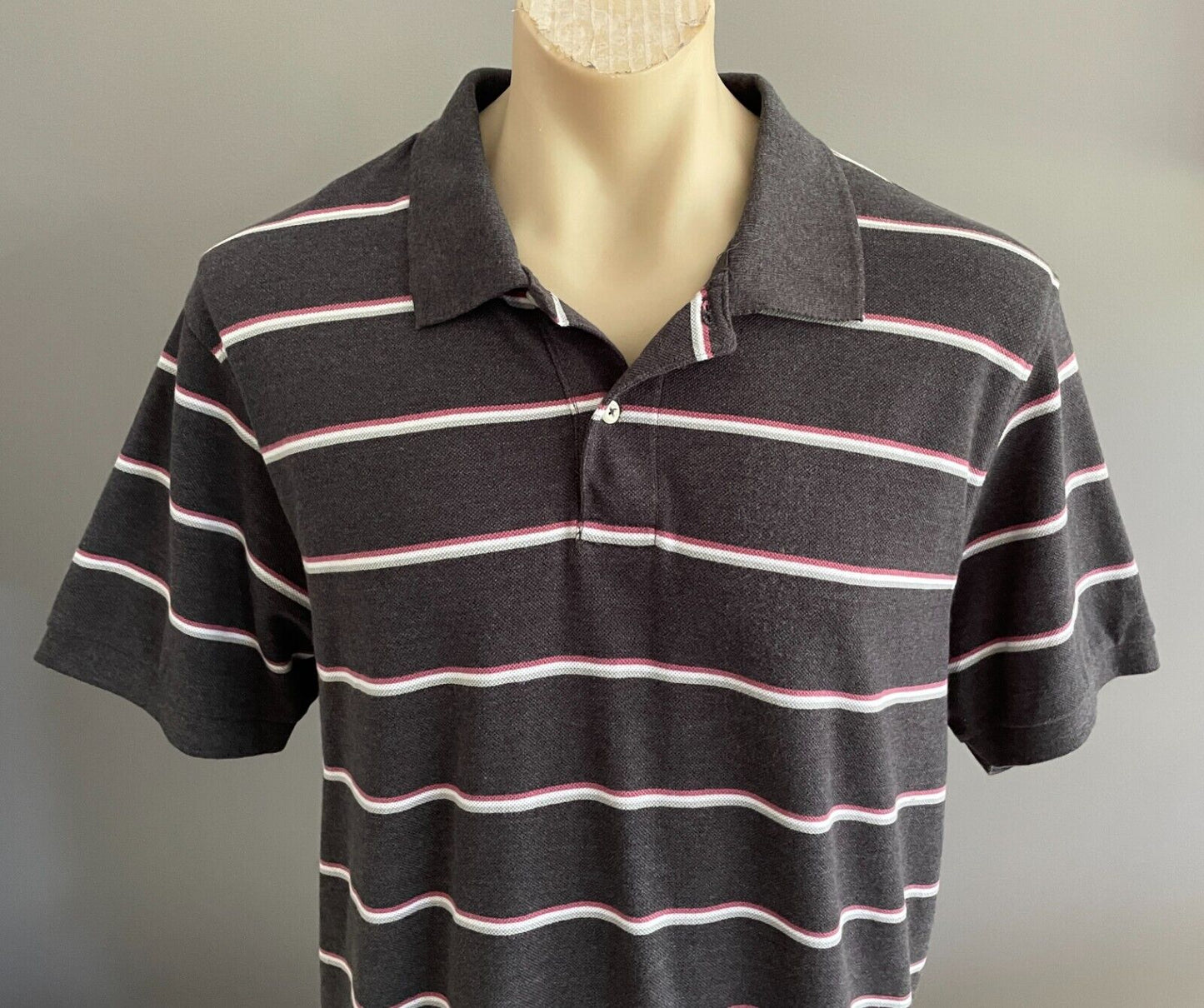 GUY LEECH Mens Polo Shirt XXL Grey Burgundy White Stripe Short Sleeve 2XL NEW