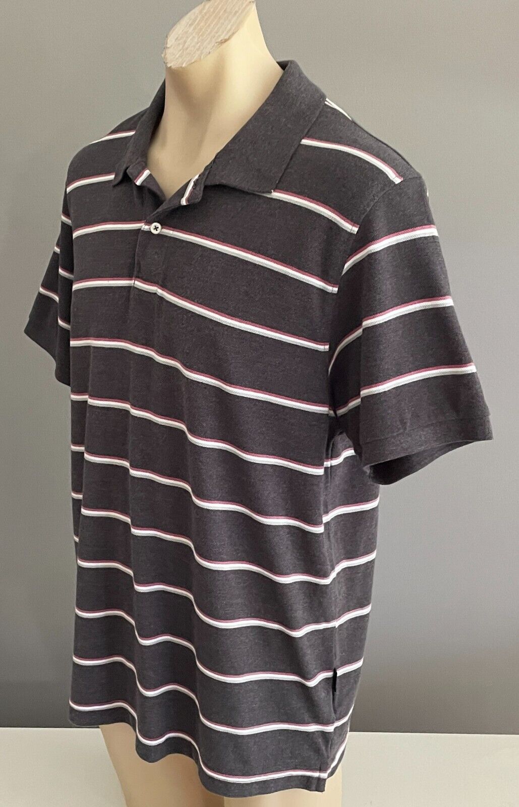 GUY LEECH Mens Polo Shirt XXL Grey Burgundy White Stripe Short Sleeve 2XL NEW