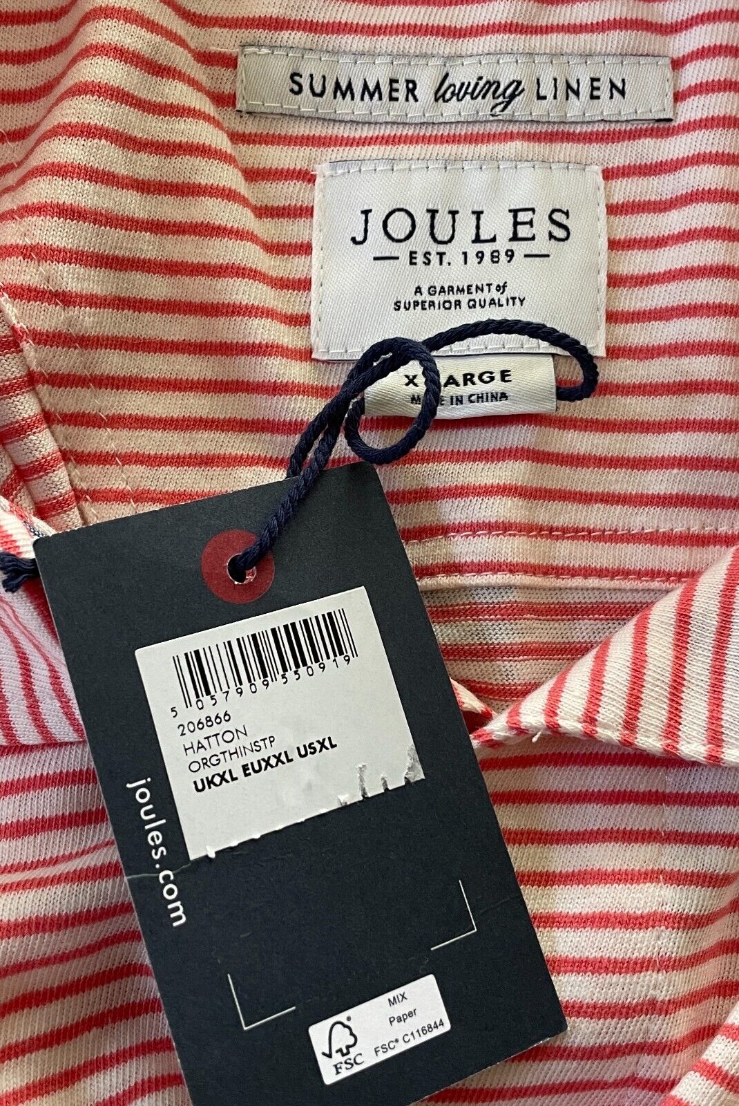 JOULES Hatton Polo Shirt Mens XL Orange & White Stripe Short Sleeve NEW