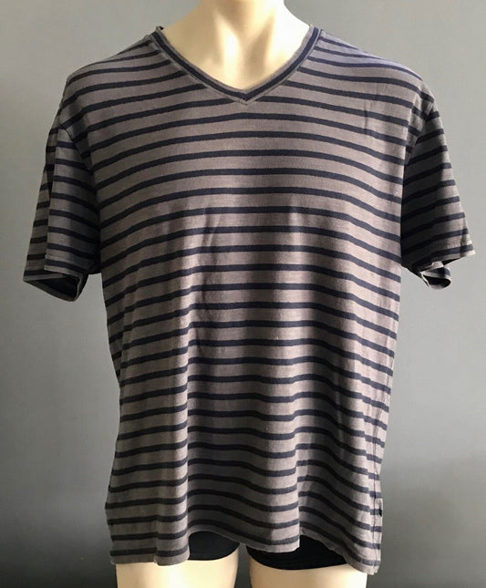 Mens T-Shirt XL COUNTRY ROAD Brown Navy Blue Stripe Short Sleeve Mens Tee Casual