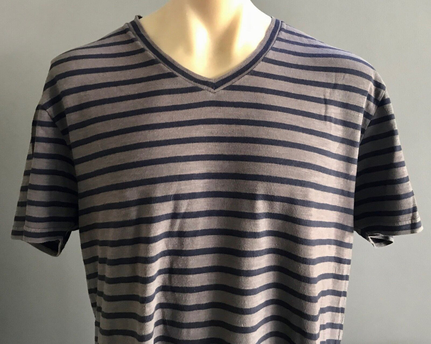 Mens T-Shirt XL COUNTRY ROAD Brown Navy Blue Stripe Short Sleeve Mens Tee Casual