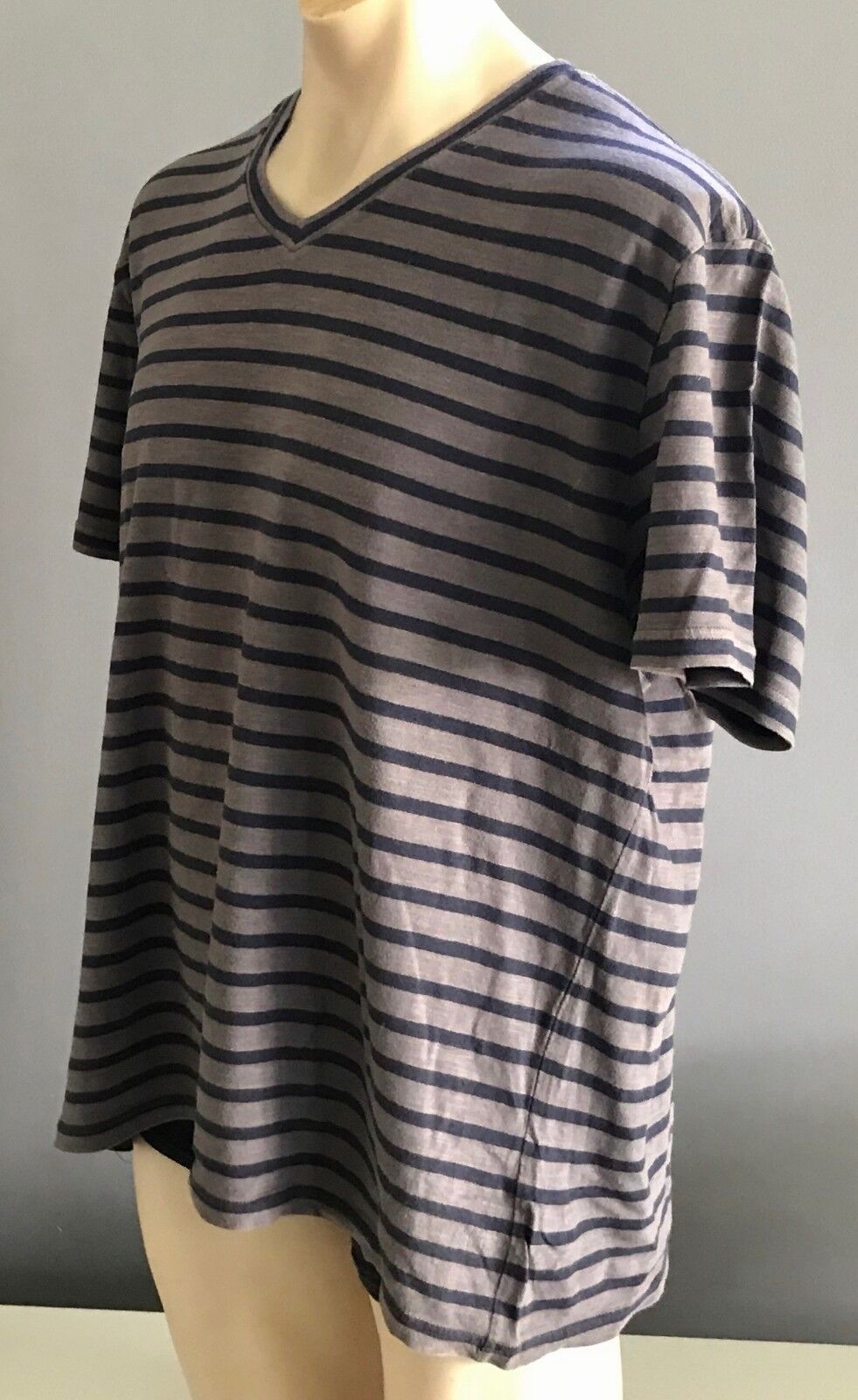 Mens T-Shirt XL COUNTRY ROAD Brown Navy Blue Stripe Short Sleeve Mens Tee Casual