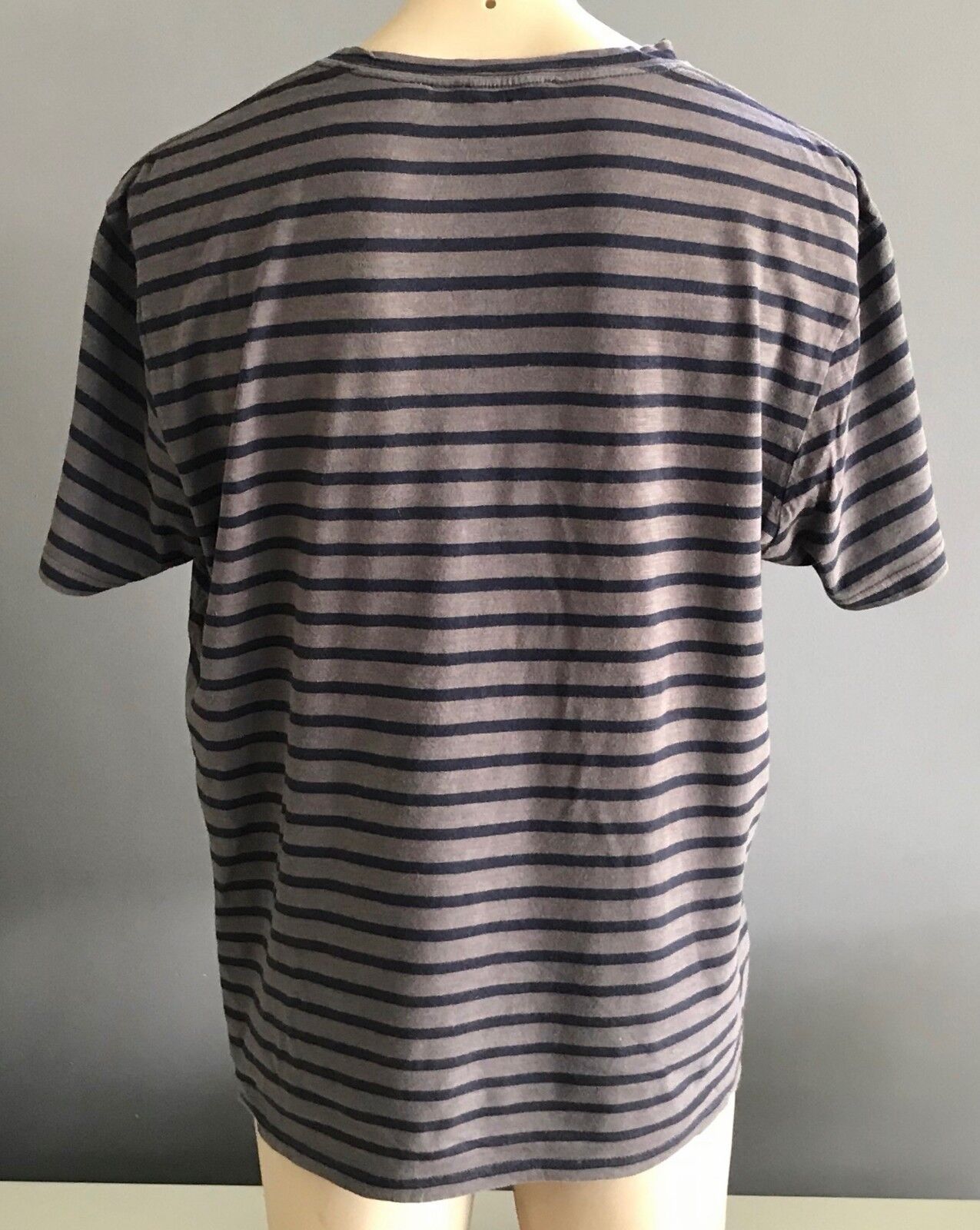 Mens T-Shirt XL COUNTRY ROAD Brown Navy Blue Stripe Short Sleeve Mens Tee Casual
