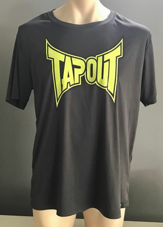 Mens T-Shirt XL TAPOUT Short Sleeve Grey & Neon Logo Graphics Crew Neck Tee NEW