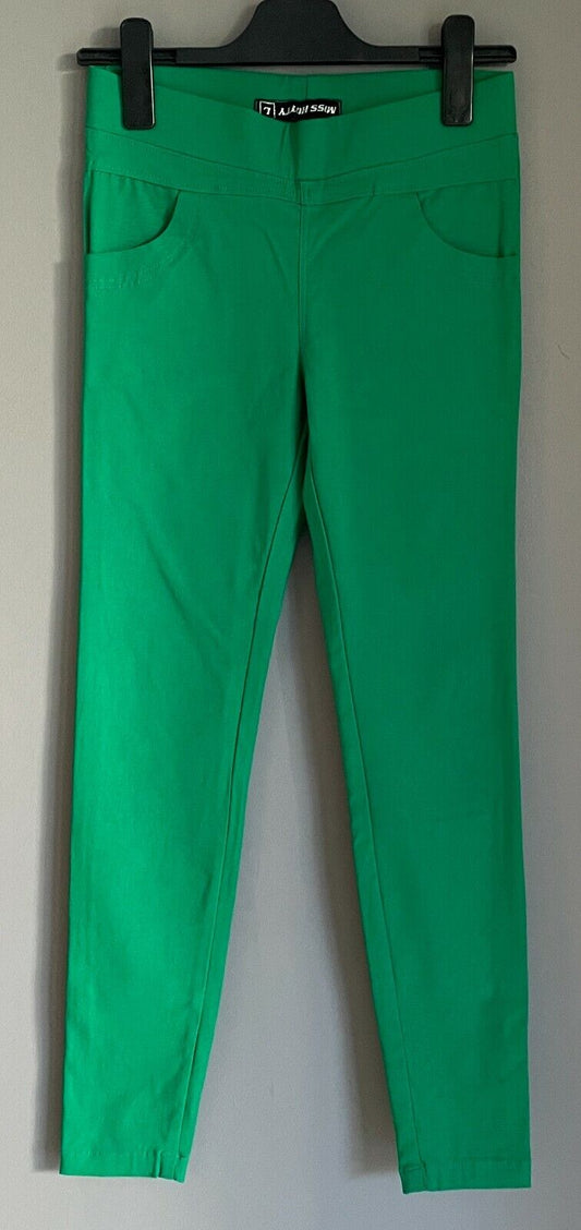 MISS HOTTY Bengaline Pants Bright Green Long Pull On Stretch Size L Waist 68cm