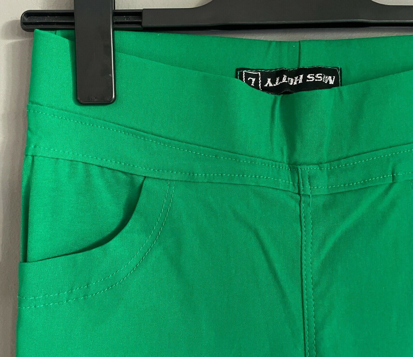 MISS HOTTY Bengaline Pants Bright Green Long Pull On Stretch Size L Waist 68cm