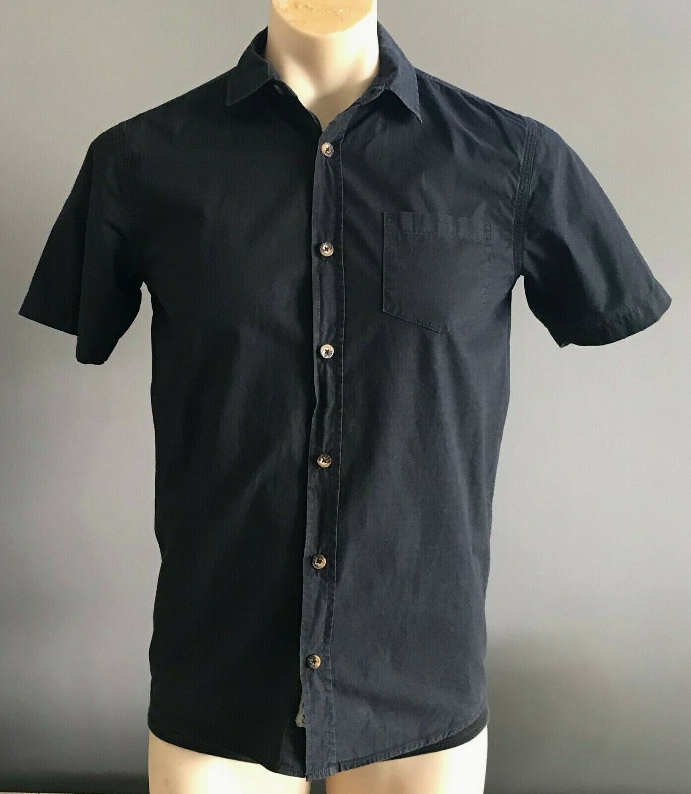 THE ACADEMY BRAND Cotton Short Sleeve Shirt Black Button Up Mens Size S 97cm NEW