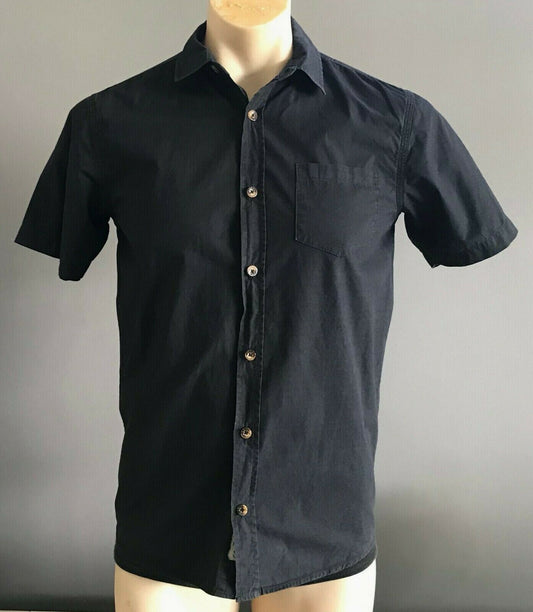 THE ACADEMY BRAND Cotton Short Sleeve Shirt Black Button Up Mens Size S 97cm NEW