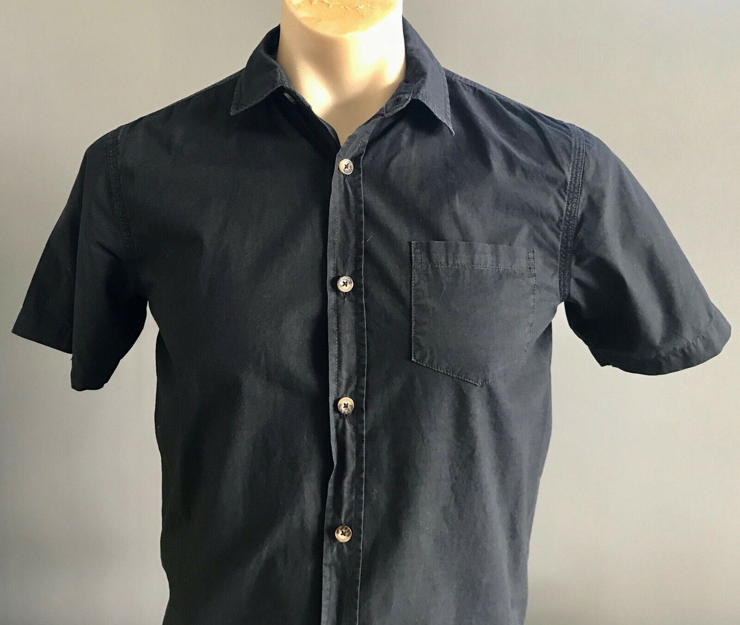 THE ACADEMY BRAND Cotton Short Sleeve Shirt Black Button Up Mens Size S 97cm NEW