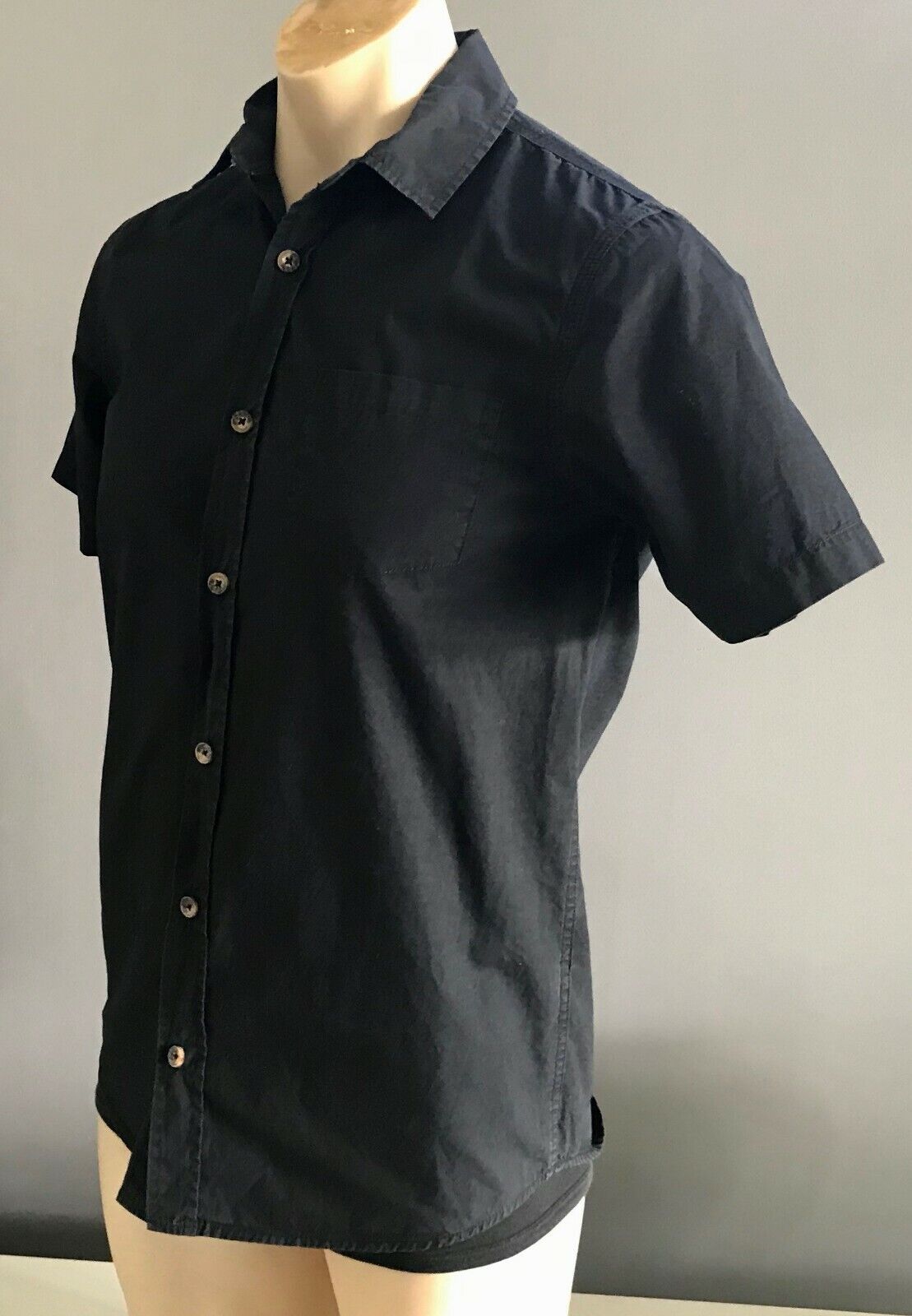THE ACADEMY BRAND Cotton Short Sleeve Shirt Black Button Up Mens Size S 97cm NEW