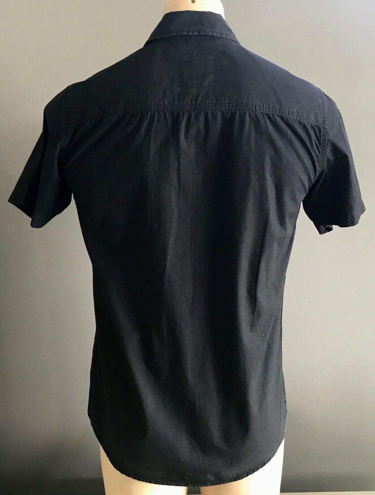 THE ACADEMY BRAND Cotton Short Sleeve Shirt Black Button Up Mens Size S 97cm NEW
