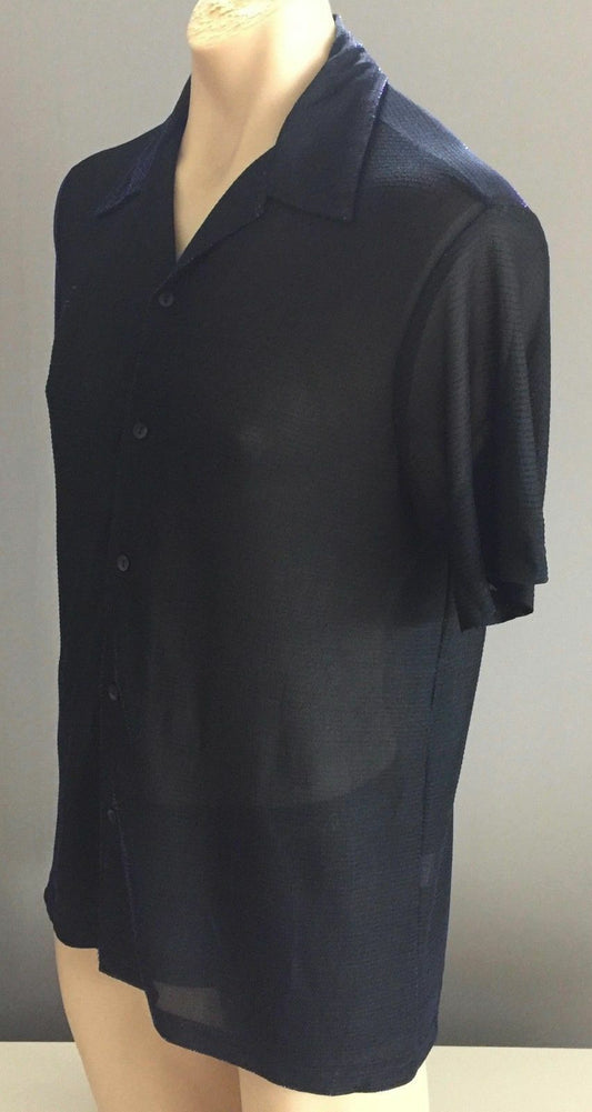 CLOSED Shirt Black Cobalt Blue Metallic Thread Size M 102cm 1980s Top Disco