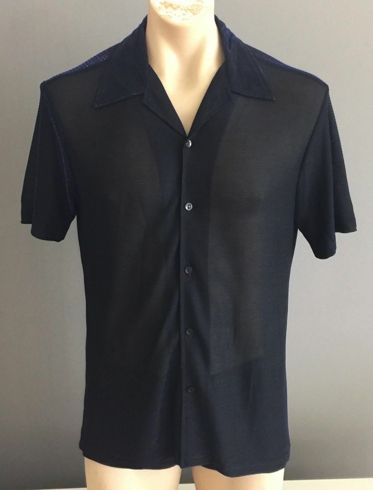 CLOSED Shirt Black Cobalt Blue Metallic Thread Size M 102cm 1980s Top Disco