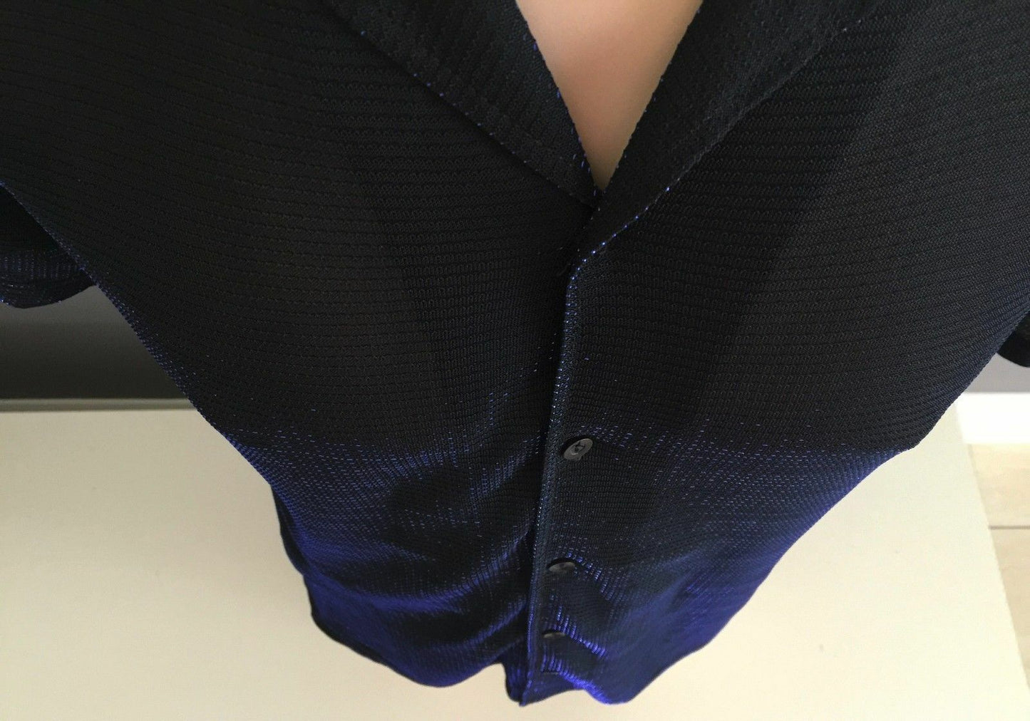 CLOSED Shirt Black Cobalt Blue Metallic Thread Size M 102cm 1980s Top Disco