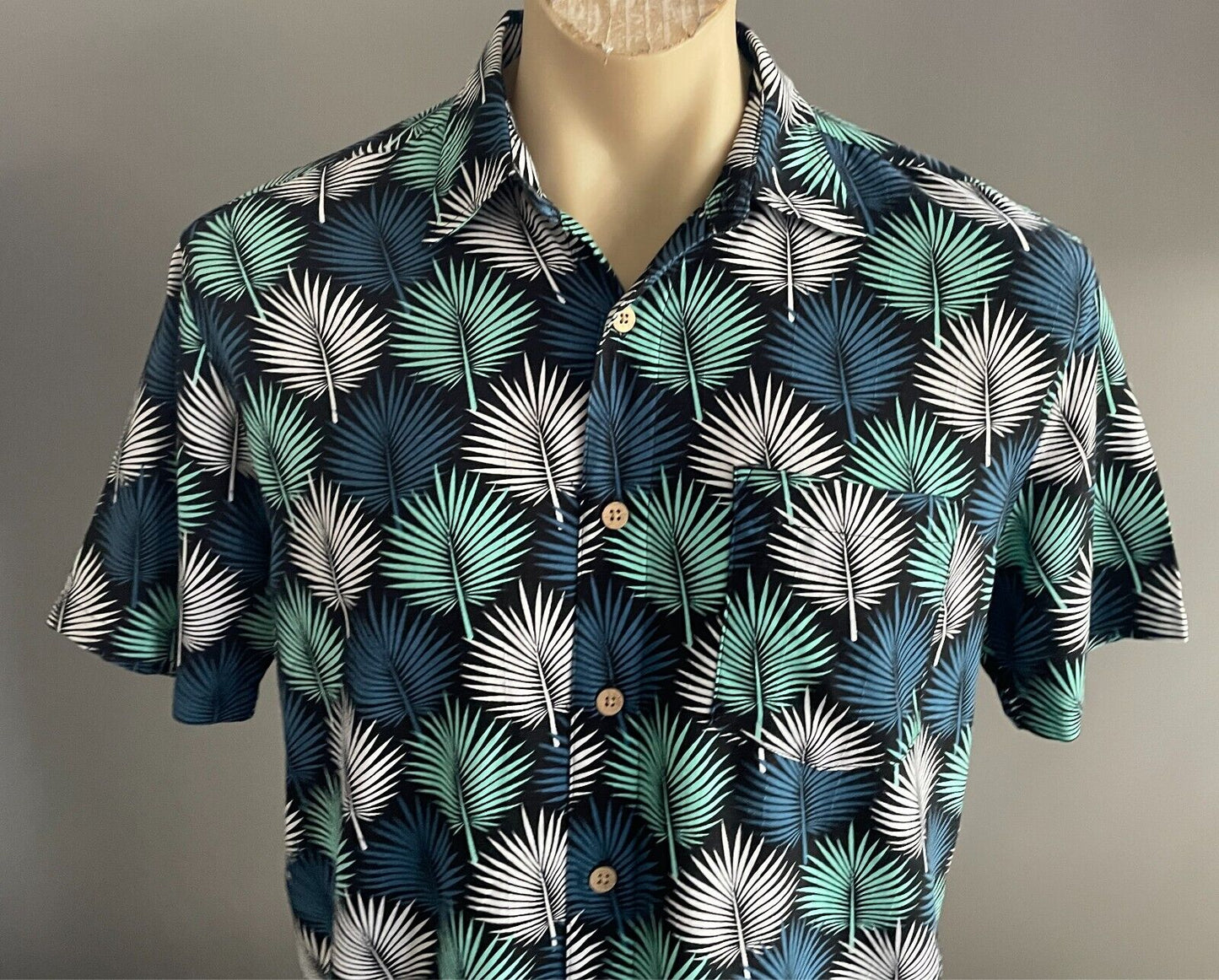 KG KINGSTON GRANGE Shirt Short Sleeve Bamboo Cotton Size XS Chest 112cm Palm NEW