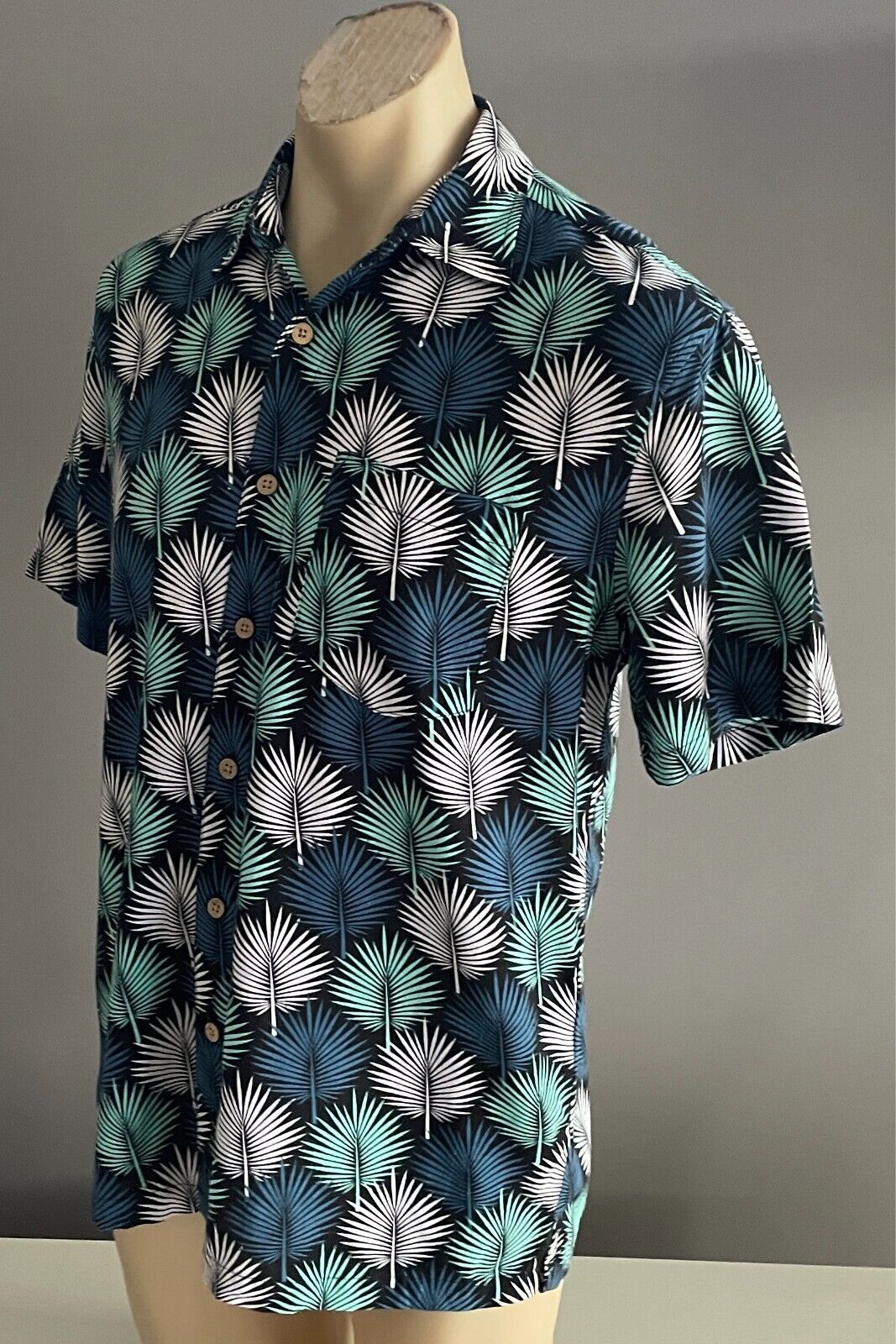 KG KINGSTON GRANGE Shirt Short Sleeve Bamboo Cotton Size XS Chest 112cm Palm NEW