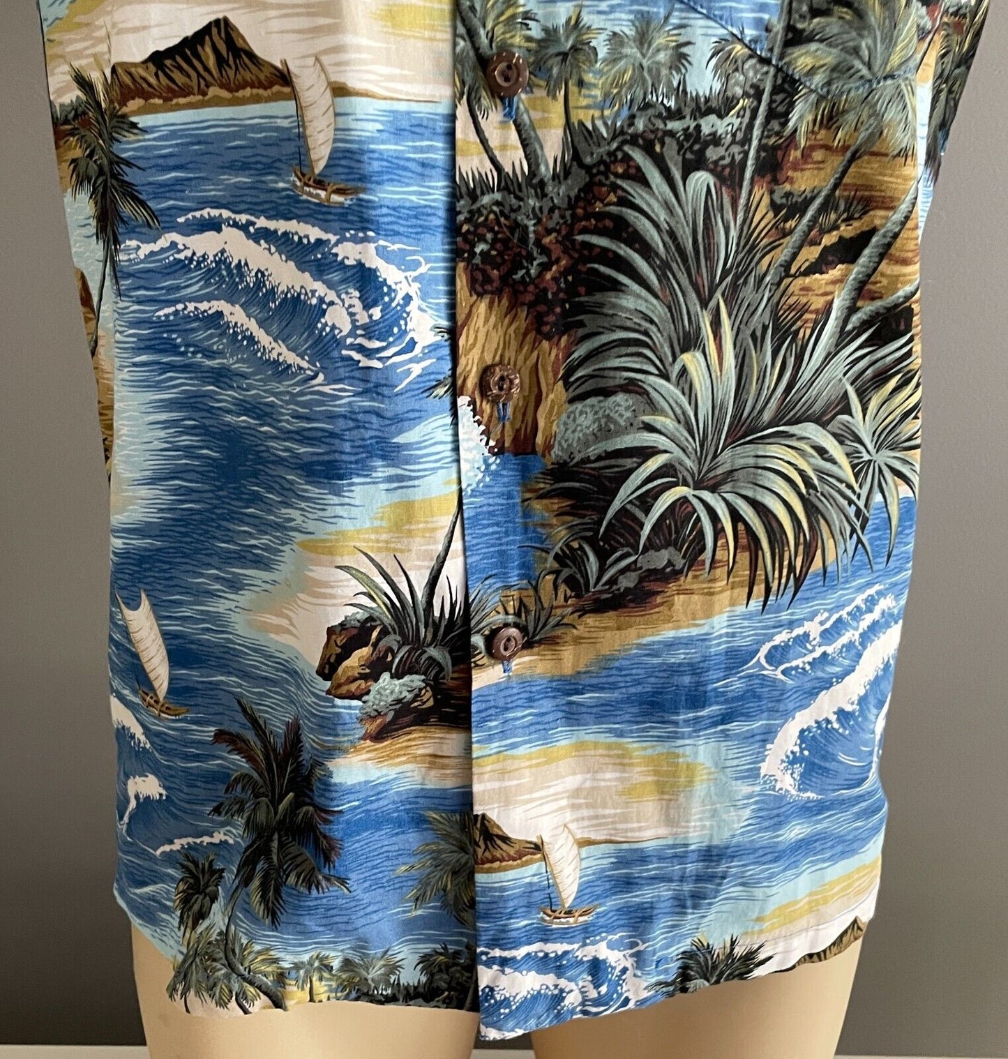 ALOHA REPUBLIC Hawaiian Shirt Short Sleeve Blue Brown Hawaii Island USA Size S
