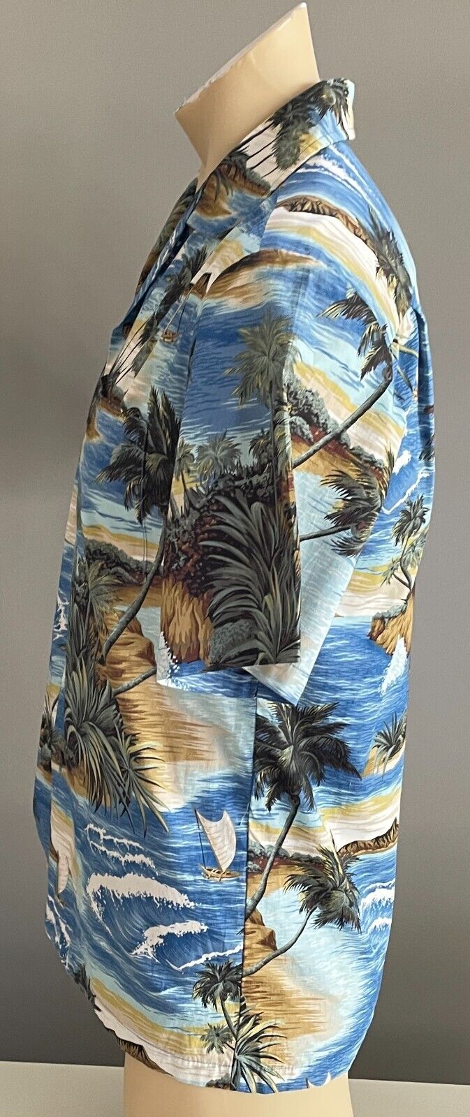 ALOHA REPUBLIC Hawaiian Shirt Short Sleeve Blue Brown Hawaii Island USA Size S
