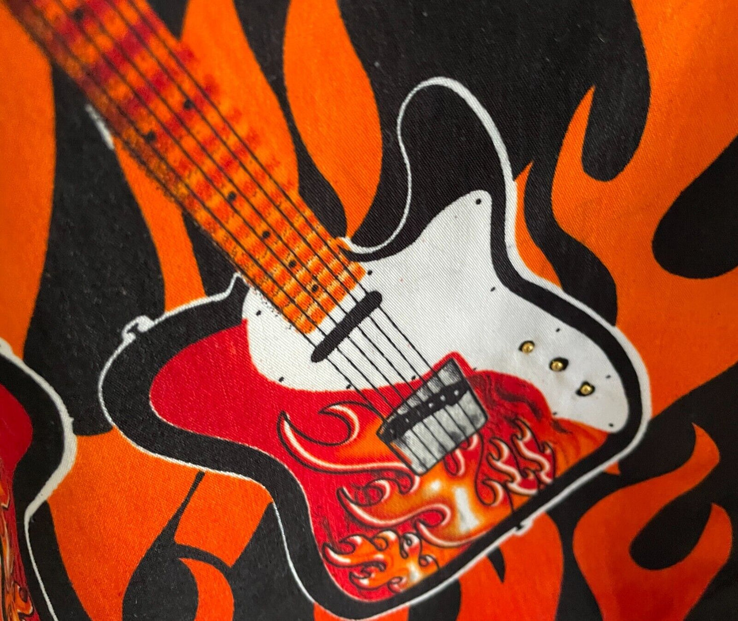 NUCLEUS Black Sh/Sleeve Shirt Bright Flaming Guitars Studs Size S 108cm Chest