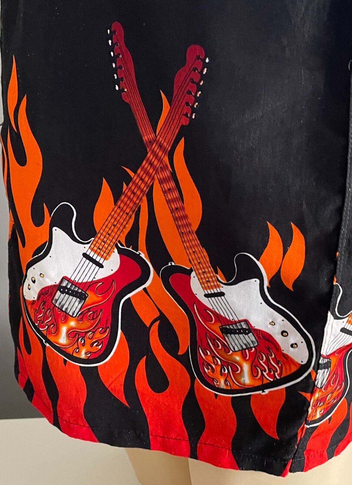 NUCLEUS Black Sh/Sleeve Shirt Bright Flaming Guitars Studs Size S 108cm Chest