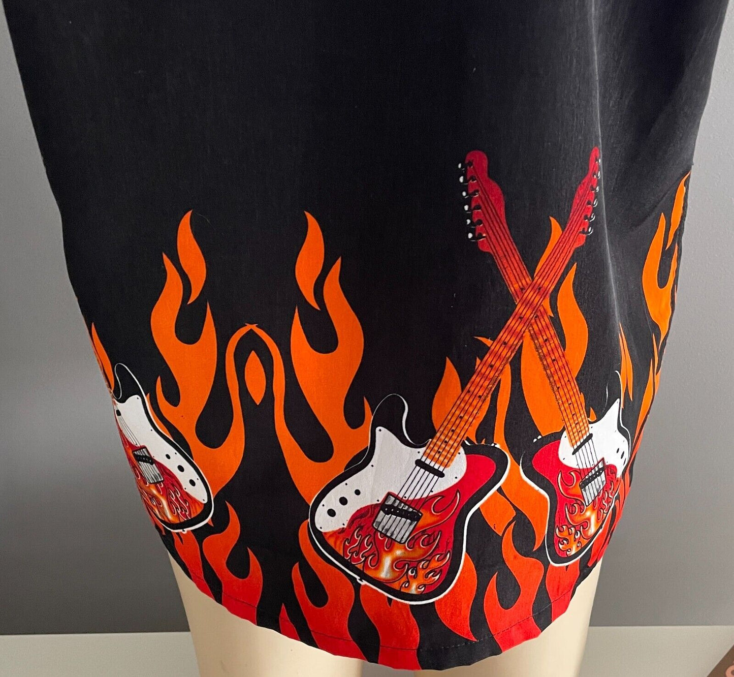 NUCLEUS Black Sh/Sleeve Shirt Bright Flaming Guitars Studs Size S 108cm Chest