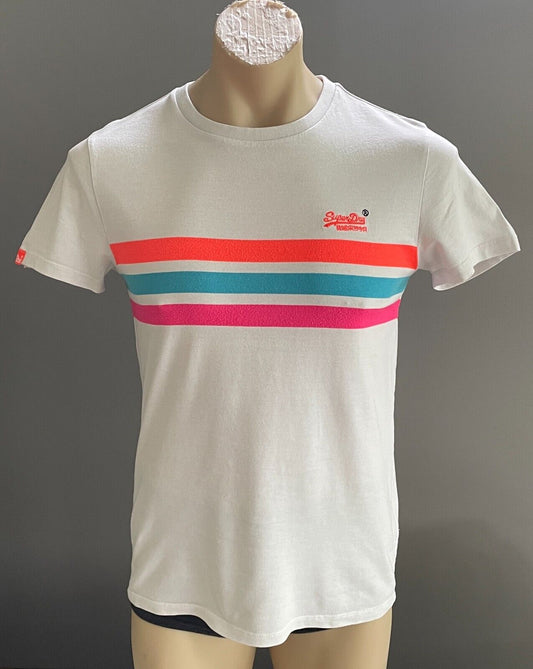 SUPERDRY T-Shirt Orange Fluoro Chest Bands Sh/Sleeve Top Mens Size XS 94cm Chest