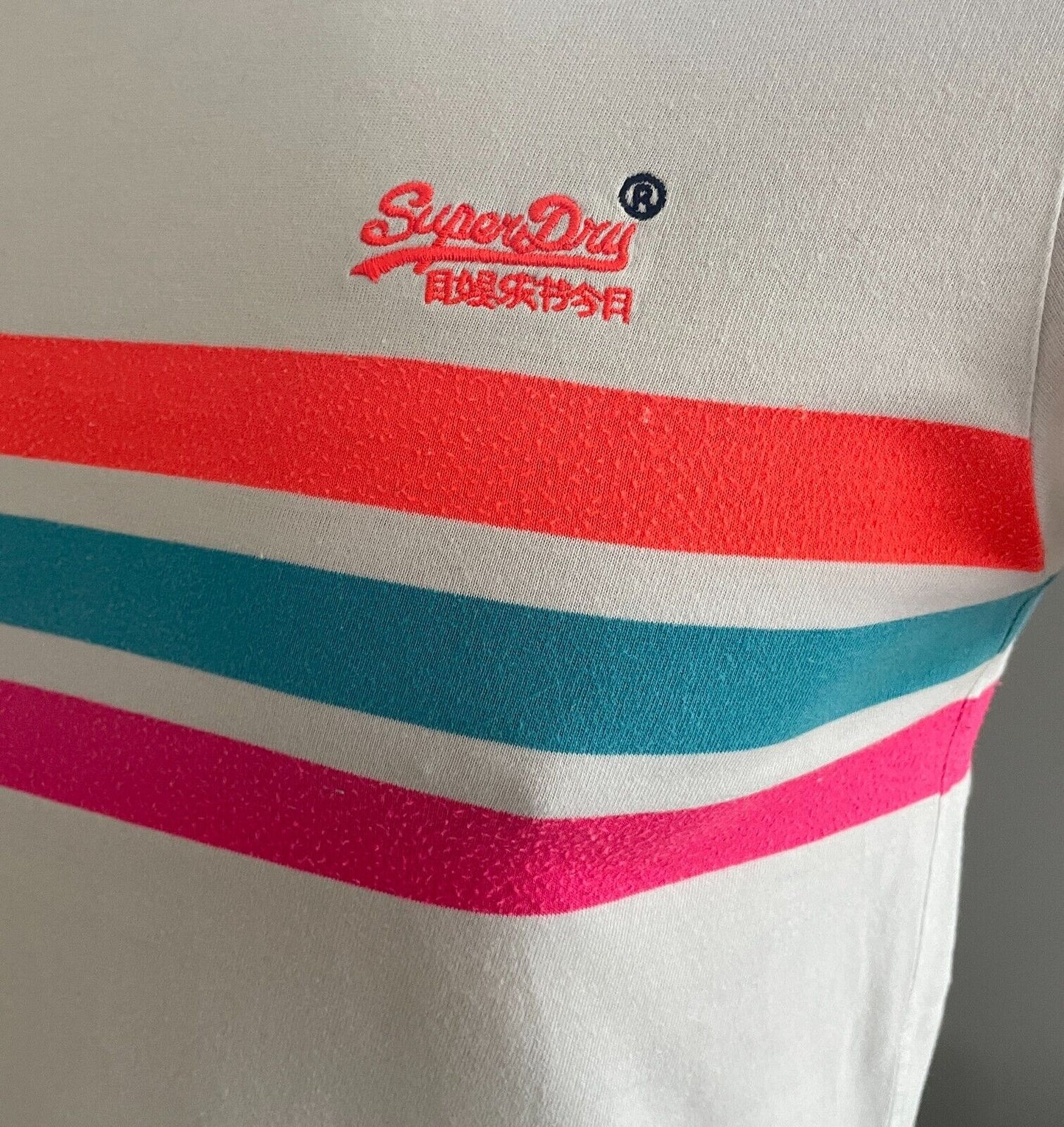 SUPERDRY T-Shirt Orange Fluoro Chest Bands Sh/Sleeve Top Mens Size XS 94cm Chest