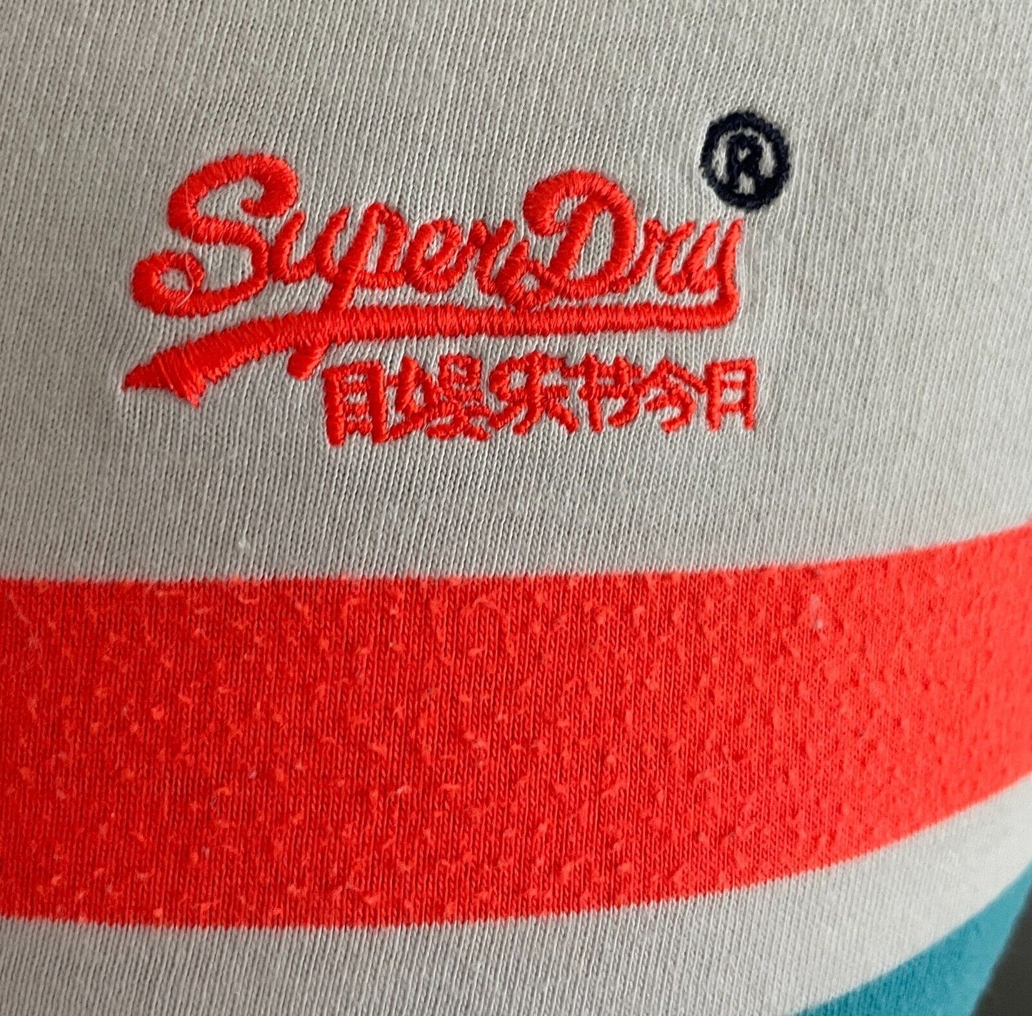 SUPERDRY T-Shirt Orange Fluoro Chest Bands Sh/Sleeve Top Mens Size XS 94cm Chest