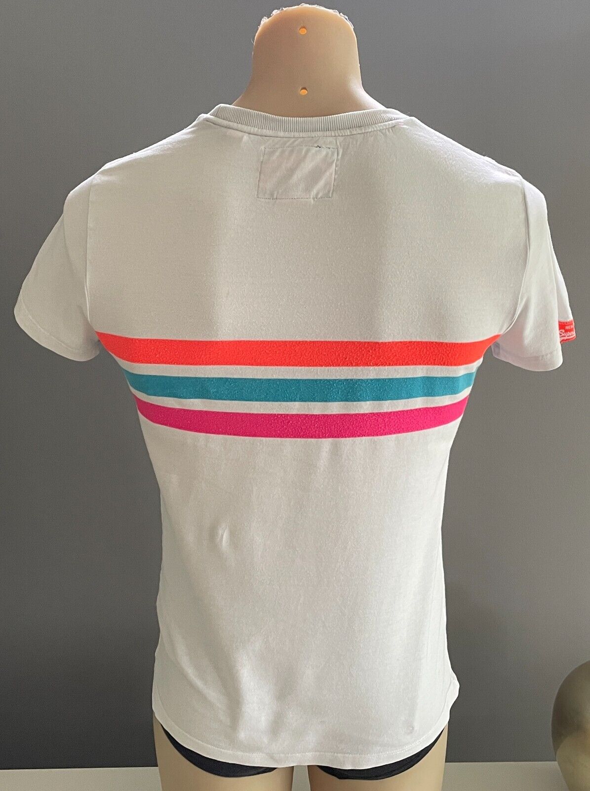 SUPERDRY T-Shirt Orange Fluoro Chest Bands Sh/Sleeve Top Mens Size XS 94cm Chest