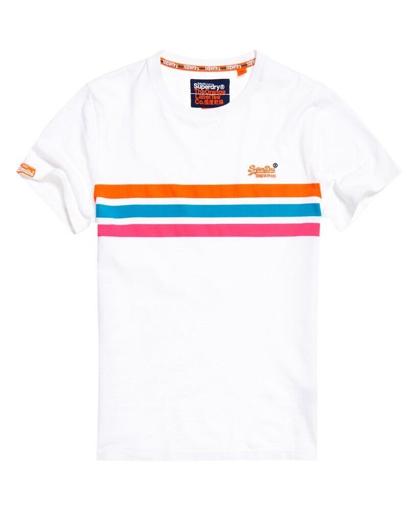 SUPERDRY T-Shirt Orange Fluoro Chest Bands Sh/Sleeve Top Mens Size XS 94cm Chest