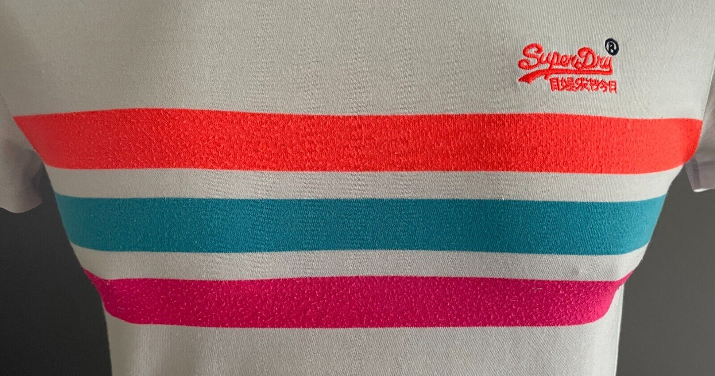 SUPERDRY T-Shirt Orange Fluoro Chest Bands Sh/Sleeve Top Mens Size XS 94cm Chest