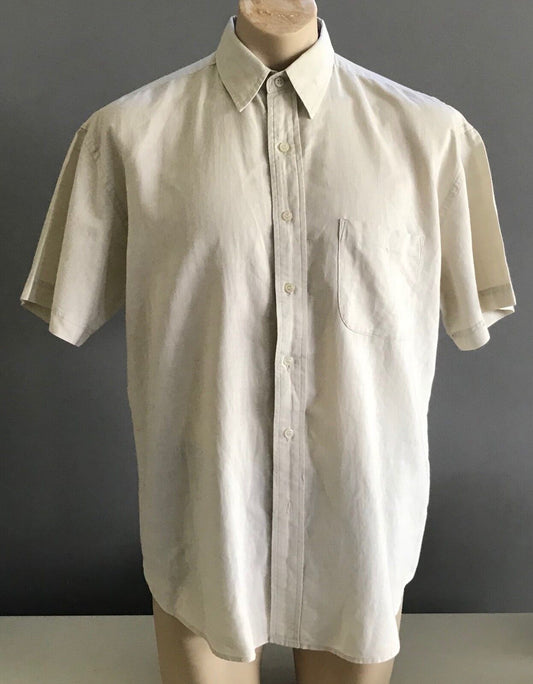 TRENCH Short Sleeve Shirt Beige Linen Cotton Blend Mens Size S M 130cm Chest
