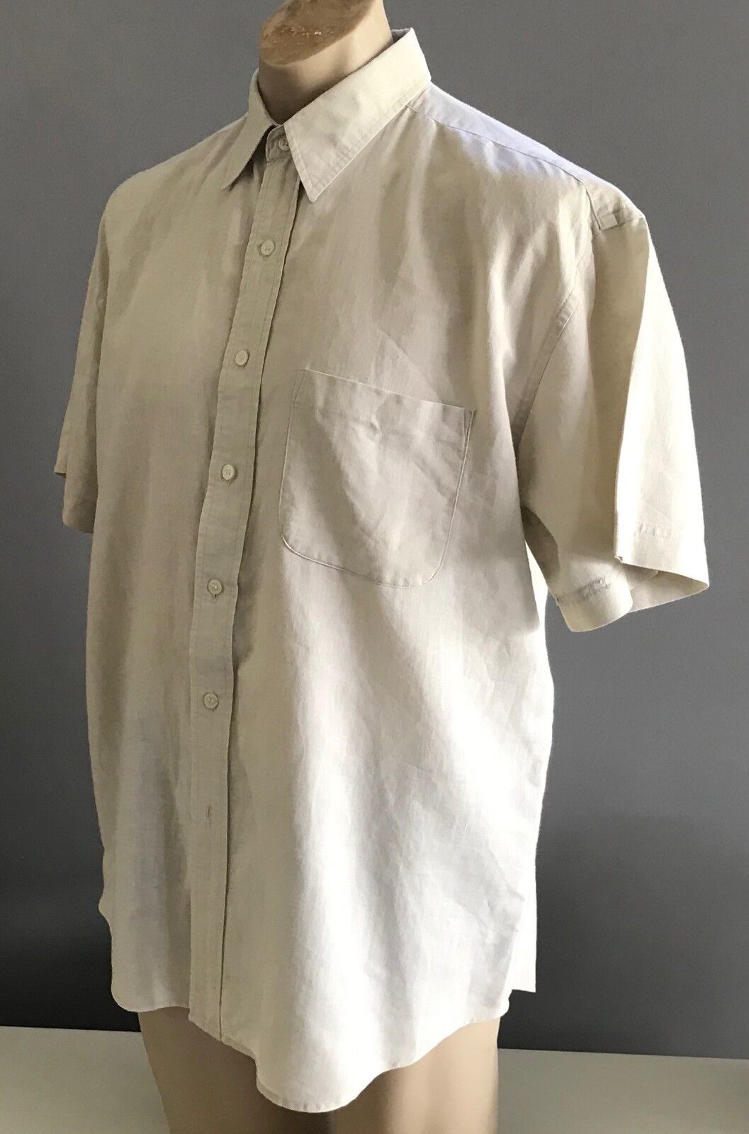 TRENCH Short Sleeve Shirt Beige Linen Cotton Blend Mens Size S M 130cm Chest